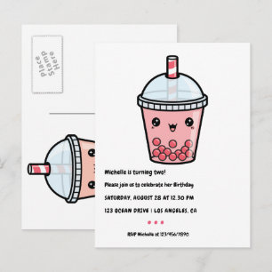 Rote Kawaii-Bubble-Tea-Geburtstags-Postkarte Postkarte