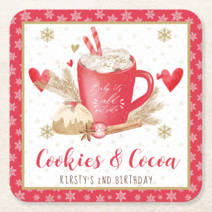 Rote Kekse und Kakao 2. Geburtstag Rechteckiger Pappuntersetzer