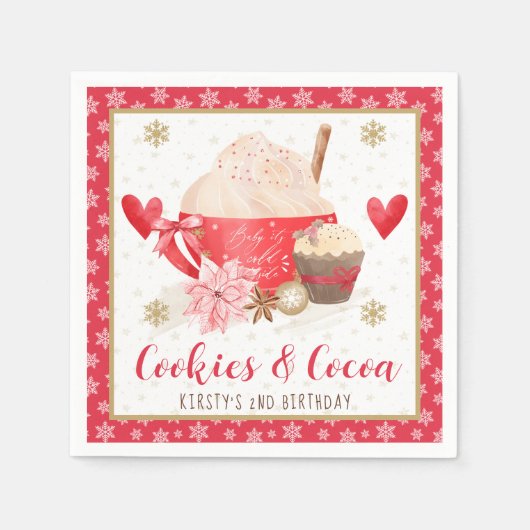 Rote Kekse und Kakao 2. Geburtstag Serviette (Vorderseite)