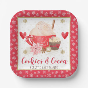 Rote Kekse und Kakao-Baby-Shower Pappteller