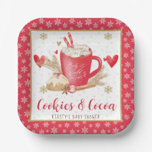 Rote Kekse und Kakao-Baby-Shower Pappteller