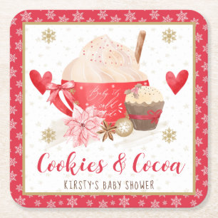 Rote Kekse und Kakao-Baby-Shower Rechteckiger Pappuntersetzer