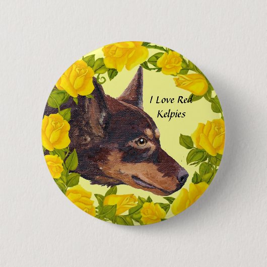 Rote Kelpies und gelbe Rosen Button (Vorderseite)