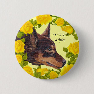 Rote Kelpies und gelbe Rosen Button