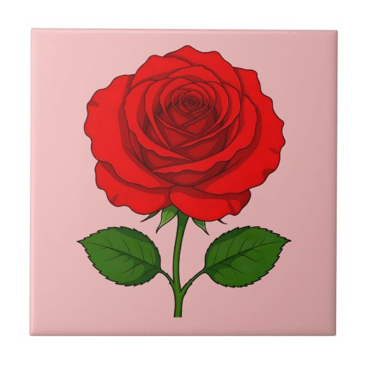 Rote Keramikfliese Rose (Vorderseite)