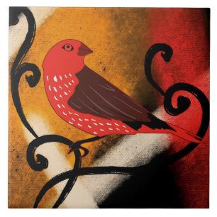 Rote Keramikfliese Vogel
