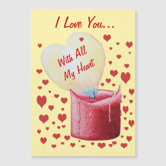 Rote Kerze mit flammförmiger Flamme, romantisches  Magnetkarte (Vorderseite)