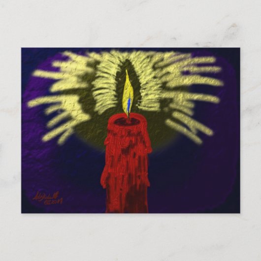 rote Kerze mit goldenem Licht, dunkelblaue Rücksei Postkarte (Vorderseite)