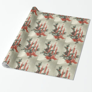 Rote Kerzen vintage Weihnachtstradition Geschenkpapier