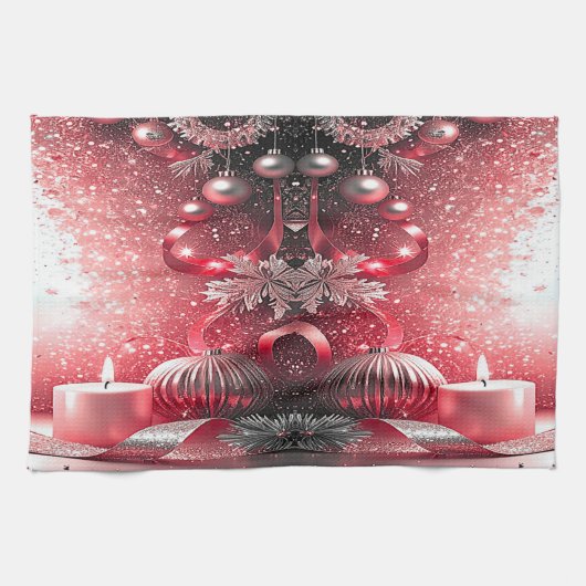 Rote Kerzen Weihnachts-Küchenhandtuch Geschirrtuch (Horizontal)