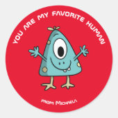 Rote Kinder Valentine's Day Monster Alien Runder Aufkleber (Vorderseite)