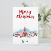 Rote Kirche mit Star Christmas Szene Einladung (Stehend Vorderseite)