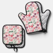 Rote Kirschbeere Ofenhandschuh & Topflappen-Set (Vorderseite/Rückseite)