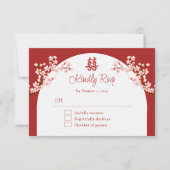 Rote Kirschblüte Chinesische Hochzeit RSVP Karte (Vorderseite)