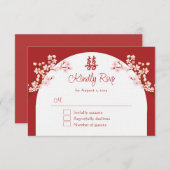Rote Kirschblüte Chinesische Hochzeit RSVP Karte (Vorne/Hinten)