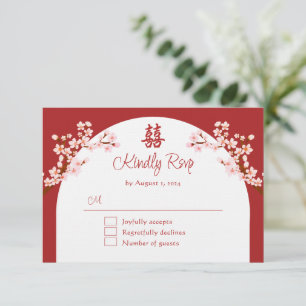 Rote Kirschblüte Chinesische Hochzeit RSVP Karte