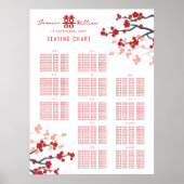 Rote Kirschblüten 囍 Chinesischer Hochzeitssitzplan Poster (Vorne)