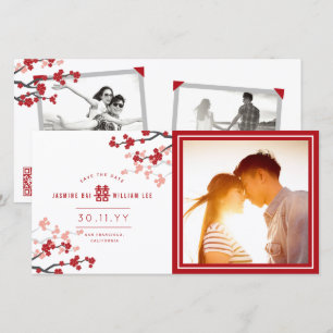 Rote Kirschblüten Chinesisches Doppeltes Glück Fot Save The Date