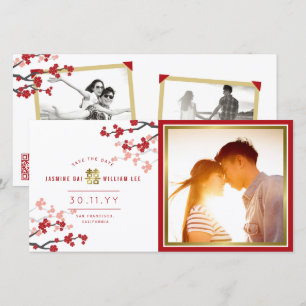 Rote Kirschblüten Chinesisches Doppeltes Glück Fot Save The Date
