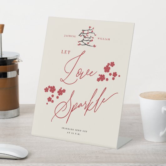 Rote Kirschblüten der chinesischen Liebe Ließ Lieb Sockelschild (In SItu)