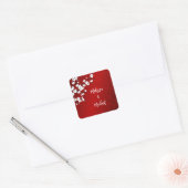 Rote Kirschblüten-Hochzeit Quadratischer Aufkleber (Umschlag)