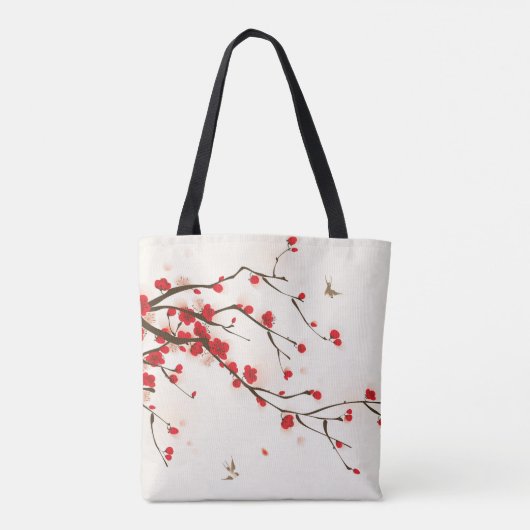 Rote Kirschblüten (Sakura) Tasche (Rückseite)