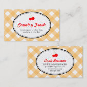 Rote Kirsche aus Orange Gingham-Muster Visitenkarte (Vorne/Hinten)