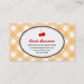 Rote Kirsche aus Orange Gingham-Muster Visitenkarte (Rückseite)