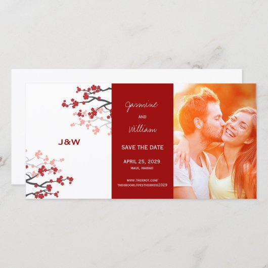 Rote Kirsche Blüten Asiatische Sakura Blume Foto Save The Date (Vorne/Hinten)