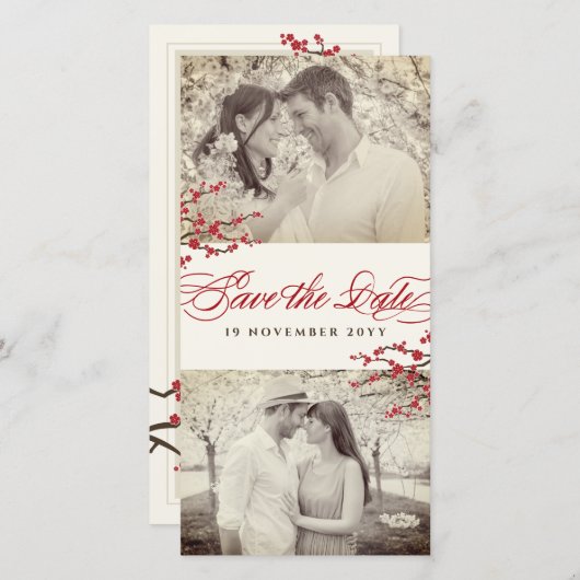 Rote Kirsche Blüten Asiatische Zen-Sakura-Blume Fo Save The Date (Vorne/Hinten)