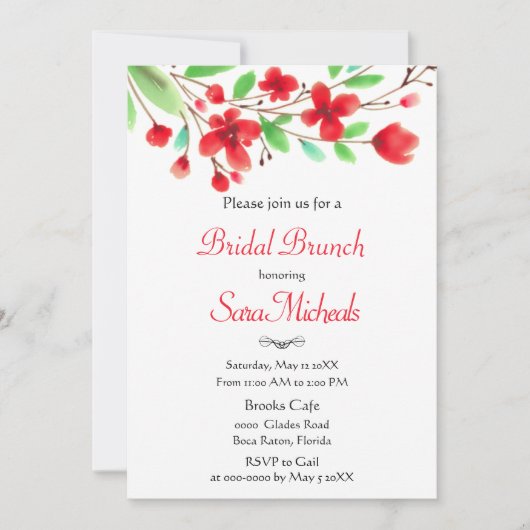 Rote Kirsche Blüten Bridal Brunch Einladung (Vorderseite)