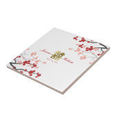 Rote Kirsche Blüten Elegante chinesische Gastgesch Fliese (Seite)