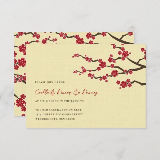 Rote Kirsche Blüten Sakura Blume Asiatische Hochze Einladung (Vorne/Hinten)