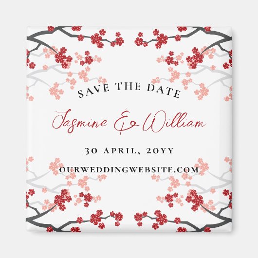 Rote Kirsche Blüten Sakura Blume Save the Date Magnet (Vorne)
