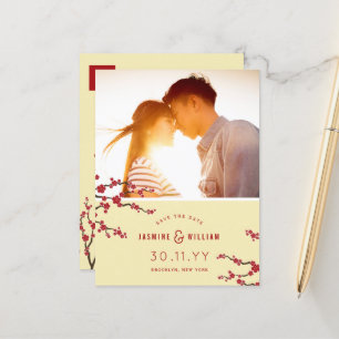 Rote Kirsche Blüten Sakura Foto Save the Date Ankündigungspostkarte