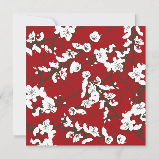 Rote Kirsche Blüten Sakura Wirbel Asiatische Hochz Einladung (Rückseite)