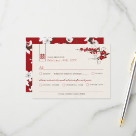 Rote Kirsche Blüten Sakura Wirbel Asiatische Hochz RSVP Karte