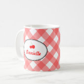 Rote Kirsche des blauen Landgingham-Musters Kaffeetasse (Vorderseite Links)