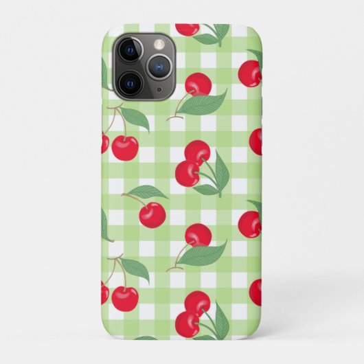 Rote Kirsche Frucht Grüne Blätter Pastell Holzfäll Case-Mate iPhone Hülle (Rückseite)