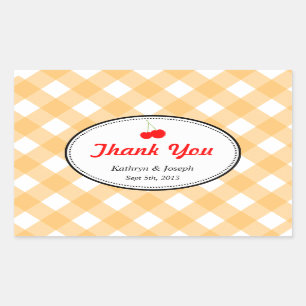 Rote Kirsche Hochzeit von Orange Gingham Country p Rechteckiger Aufkleber