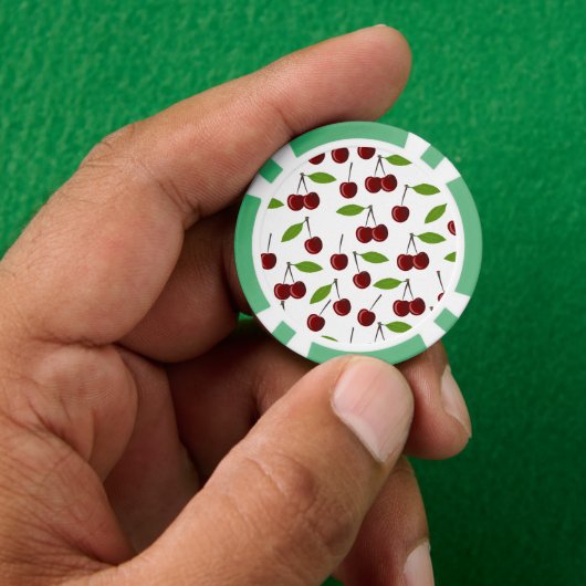 Rote Kirsche, Kirschenmuster, Blätter, Frucht Pokerchips (Hand)