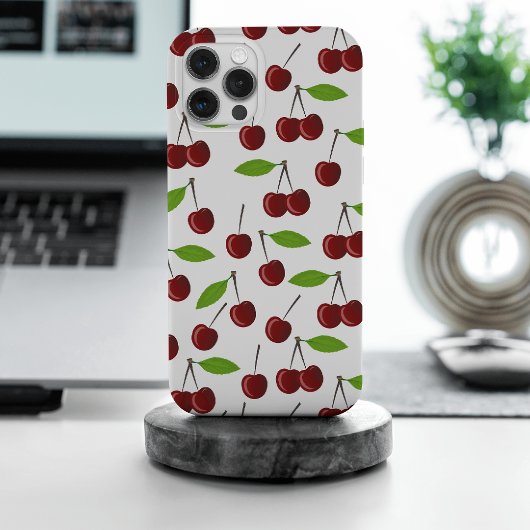 Rote Kirsche, Kirschmuster, Blätter, Frucht iPhone Hülle
