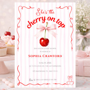 Rote Kirsche oben Rosa Schleife Kirschen Baby Show Einladung