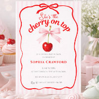 Rote Kirsche oben Rosa Schleife Kritzel Babyparty