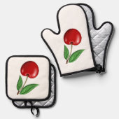 Rote Kirsche   Ofenhandschuh & Topflappen-Set (Vorderseite/Rückseite)