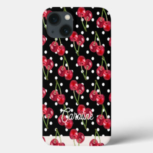 rote Kirsche schwarze Tupfen Vintage personalisier Case-Mate iPhone Hülle