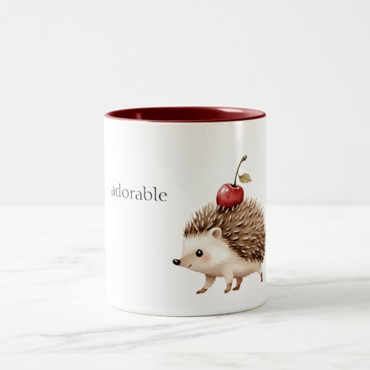 Rote Kirsche Süßer Igel Zweifarbige Tasse (Mittel)