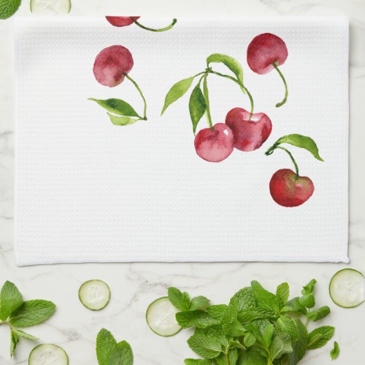 Rote Kirschen Aquarellkirsche Geschirrtuch (Gefaltet)