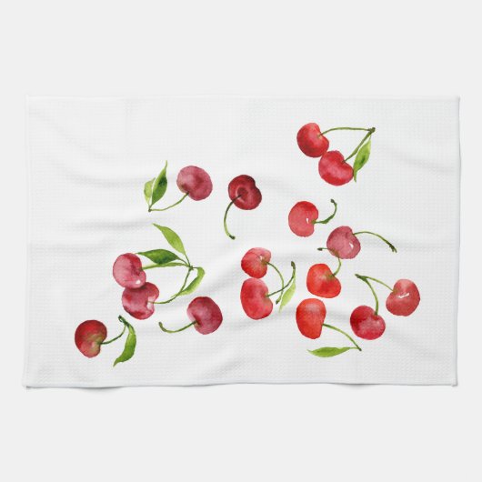 Rote Kirschen Aquarellkirsche Geschirrtuch (Horizontal)