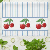 Rote Kirschen auf blauen Streifen Grafikmuster Geschirrtuch (Gefaltet)